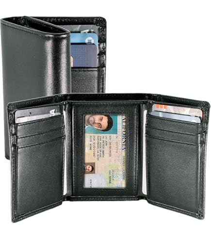 Amazon.com: 100% Genuine Leather Tri-fold FlipID Wallet Brown